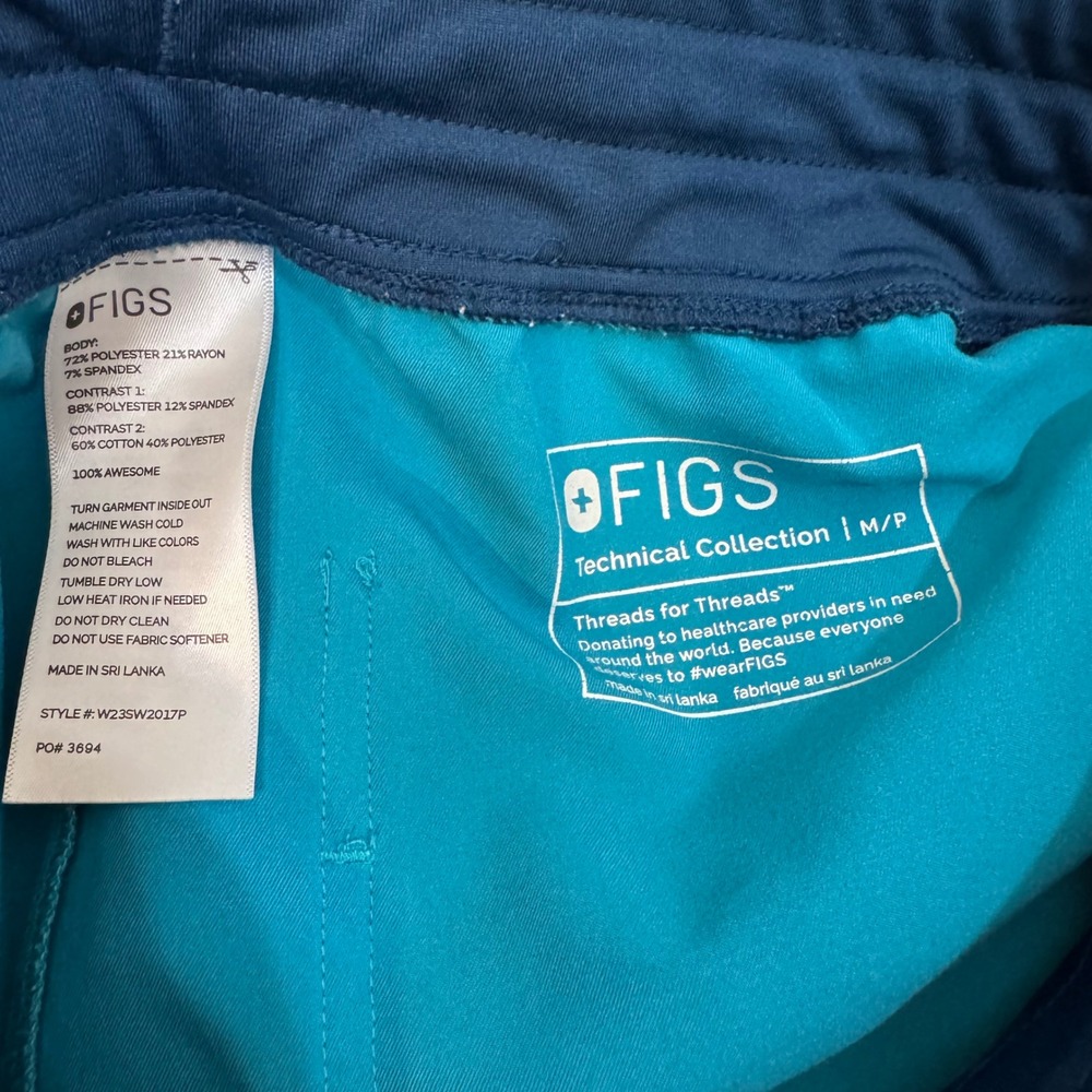 FIGS Zamora Jogger Scrub Pants Teal Yoga Waistband Women's Medium Petite - Picture 5 of 6